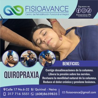 Es hora de tomar el control de tu salud y tu bienestar
Nuestros ajustes quiroprácticos te ayudan a eliminar el estrés, la tensión muscular y a vivir una vida más plena y saludable
El sonido que alivia y te hace sentir como nuevo
En FISIOAVANCE estamos altamente capacitados para tratar tus dolores y ayudarte a vivir una vida al 💯
Estamos ubicados en la Calle 17 -# 6-32 barrio Quirinal en la ciudad de Neiva
Agenda tu cita 📲 3012416898 o por WhatsApp en el siguiente link:
https://wa.me/+573012416898
Visítanos en nuestra página web www.fisioavanceips.com
#fisioavance #fisioterapianeiva #liberacionmiofascial #opita #terapiafisica #neivahuila #Quiropraxia #quiropractico #lumbalgia #dolordecuello #dolor #dolordecabeza
#estrés #Neiva #fisioterapeuta #huilacolombia #saludneiva #doloresmusculares #gatillos #lesiones #ondasdechoque #ajustequiropráctico #dolorlumbarcronico #ajustecervical #dolordecolumna #CIATICA