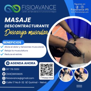 Te mereces una vida libre de dolores
Contamos con todo los tratamientos para ayudarte a eliminar todos los dolores de tu vida.
Nuestro equipo de profesionales está altamente capacitado para ayudarte a mejorar tu estilo de vida.

Visítanos y deja tus dolores y molestias en nuestras manos.

WhatsApp en el siguiente link: https://wa.me/+573012416898
Agenda tu cita 📲 3012416898

Ubicación Calle 17 # 6-32 barrio Quirinal. Neiva

Página web www.fisioavanceips.com

#fisioavance #fisioterapianeiva #contracturas #liberacionmiofascial #masajes #aliviodolor #migrañas #masajes #dolor ##relajaciónmuscular #descontracturante  #lesionesdeportivasyrehabilitación #terapiafisica #neivahuila #Quiropraxia #quiropractico
#Neiva #fisioterapeuta #huilacolombia #saludneiva #doloresmusculares